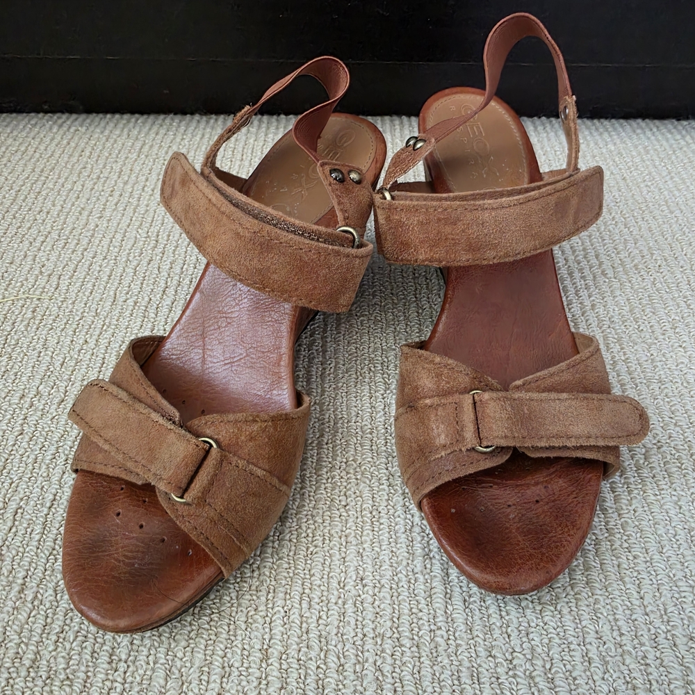 Geox Brown Sandals with Block Heel and Ankle Straps